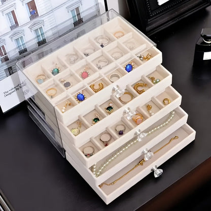 Jewelry Organizer 5-Tier 56-Grid Drawer Box in Gray or Beige for Rings, Earrings, Brooches and Hair Clips