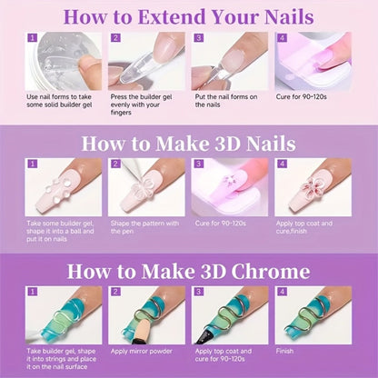 RINO 3D Nail Sculpture Kit 5pcs – Solid Builder Gel with Rhinestone Gel Molding Gel Flower Molds & Sculpting Brush