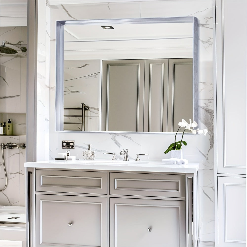 Rectangular Metal-Frame Bathroom Mirror in Black, Gold or Silver with Six Sizes and Dual Orientation