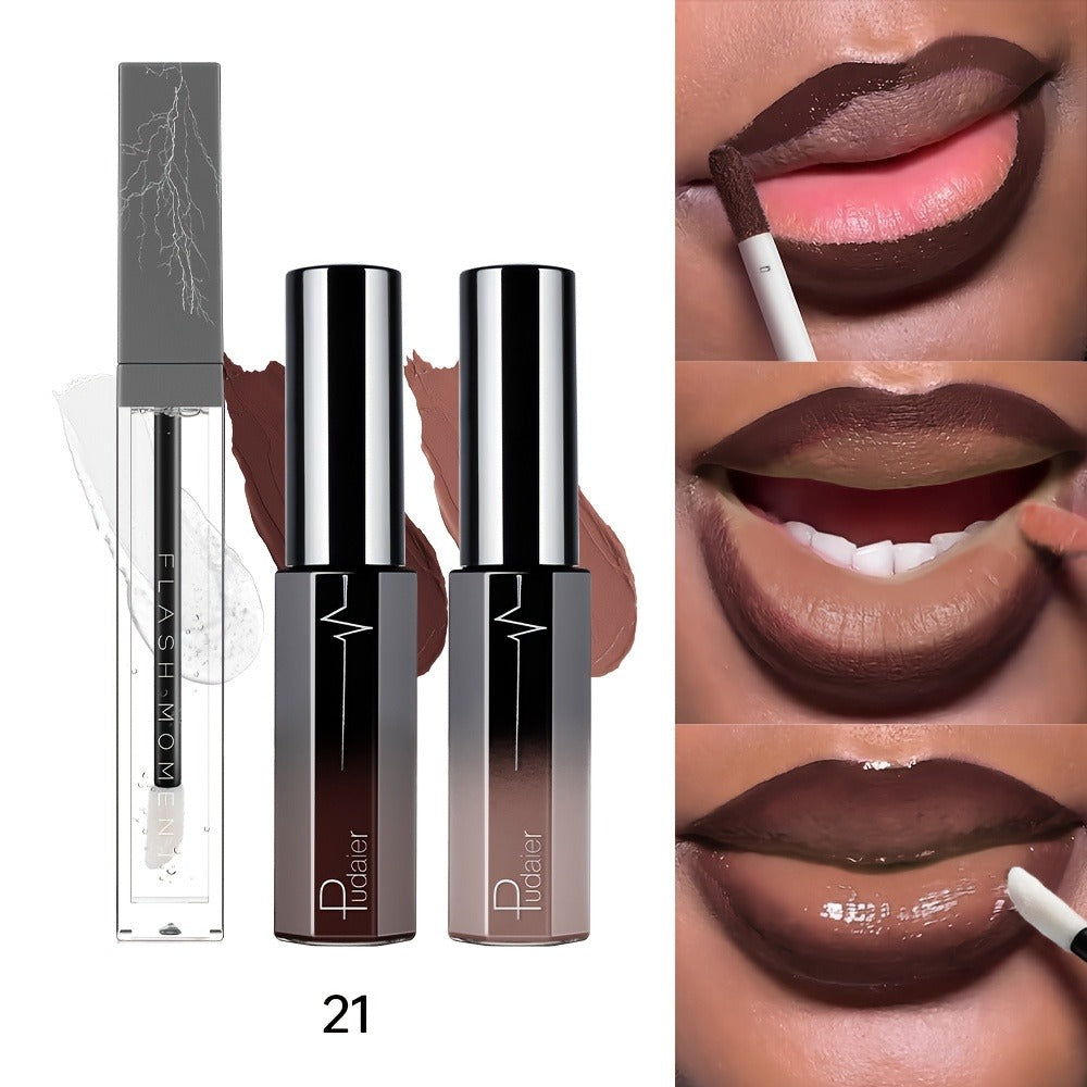 High Pigment Berry Lip Gloss Set 3-Piece – Waterproof Velvet Matte Finish, Non-Stick Cup Long-Lasting Lip Color