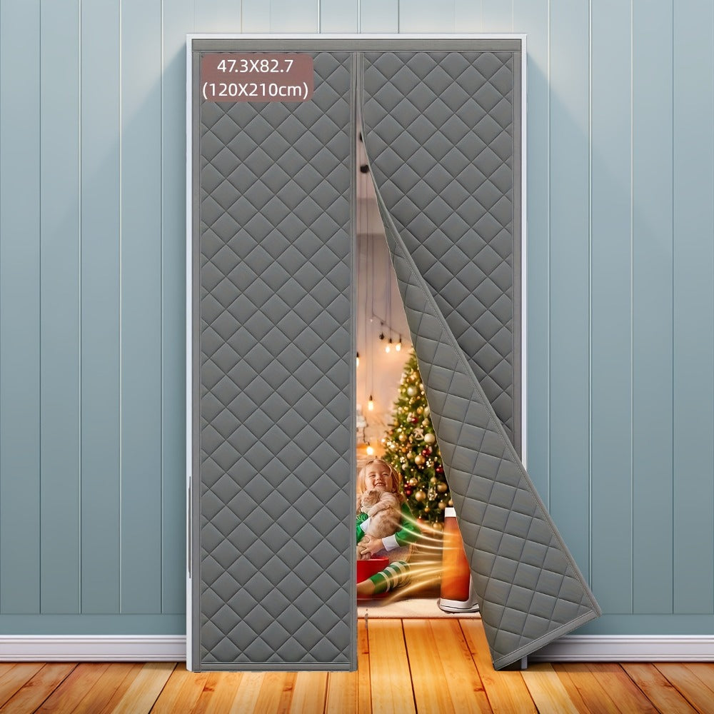 Thermal Insulated Door Curtain Magnetic Closure Knit Plaid Pattern – Windproof Insulation Blanket for Front Door, Sliding Glass