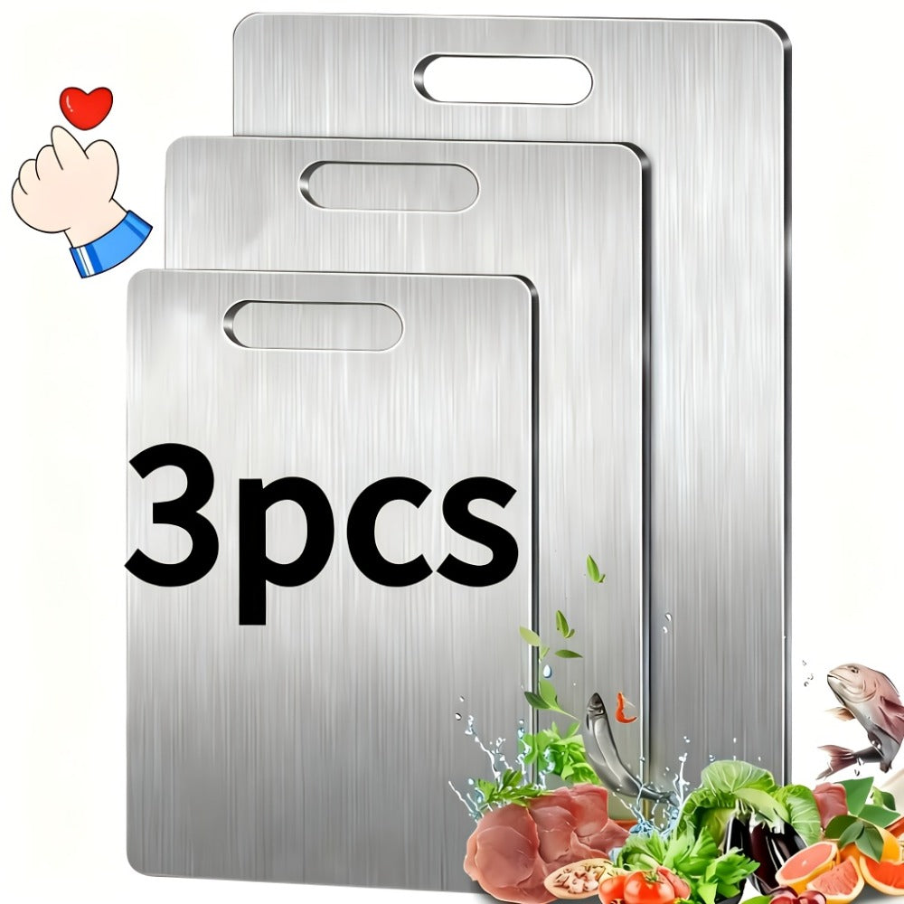 Stainless Steel Cutting Board Set of 3, Durable Kitchen Cutting Boards, & Easy to Clean, Space-Saving Nested Design for Meat
