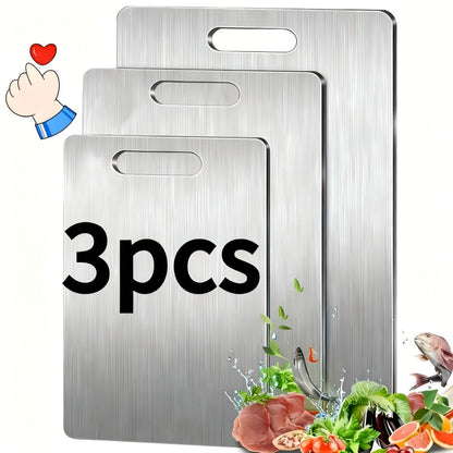Stainless Steel Cutting Board Set of 3, Durable Kitchen Cutting Boards, & Easy to Clean, Space-Saving Nested Design for Meat