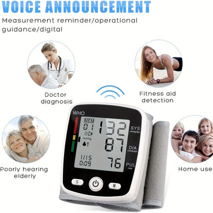 Wrist Blood Pressure Monitor Rechargeable - Digital BP Monitor with Large LCD, Voice Broadcast, 2×99 Memory & USB Charging