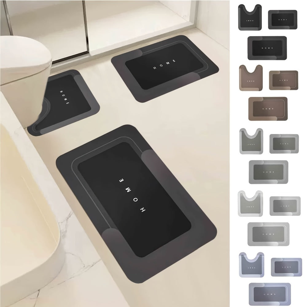 Diatomaceous Earth Bath Mat Set 3pcs Non-Slip Super Absorbent Bathroom Rug – Quick Dry Machine Washable Toilet Mat for Shower Room