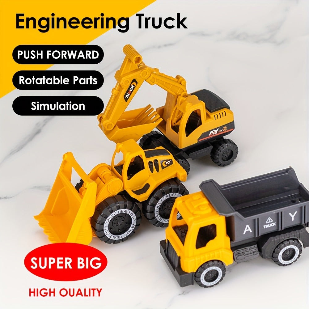 4-Piece STEM Construction Toy Vehicle Set for Toddlers, Shatterproof Excavator Mixer Dump Truck Bulldozer