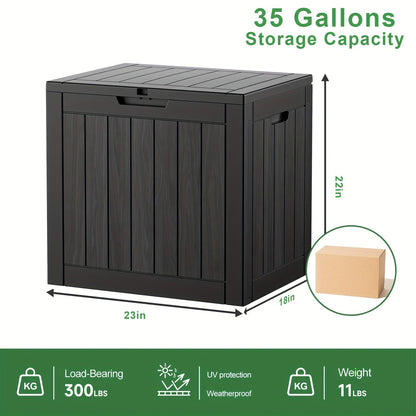 35-Gallon Deck Box with Wood-Grain or Rattan-Style Panels in Black or Light Brown Color Options
