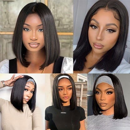 Human Hair Bob Wig for Women, 5x1 T Part Lace Front, Brazilian Straight Middle Part, 180% Density