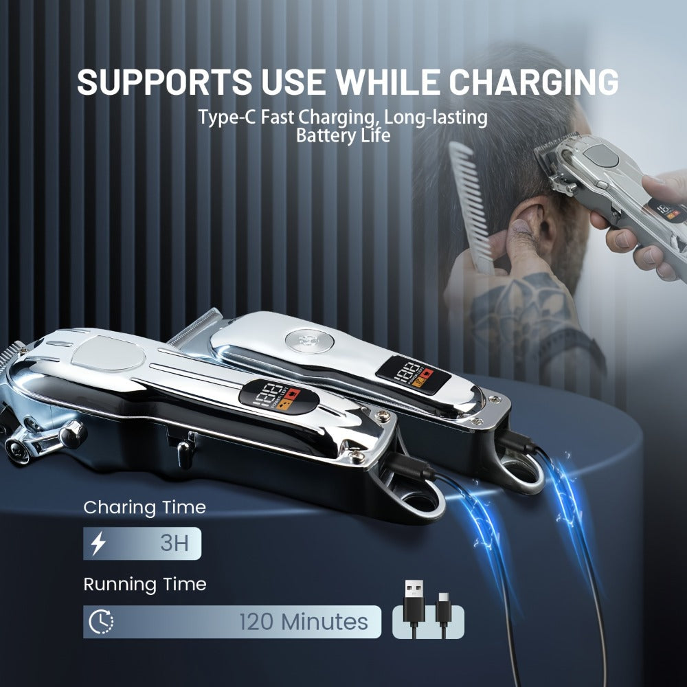 Hair Clipper MENSURE Single or Two-Tool Cordless Set with Type-C Charging, LCD Display and Seven Guide Combs