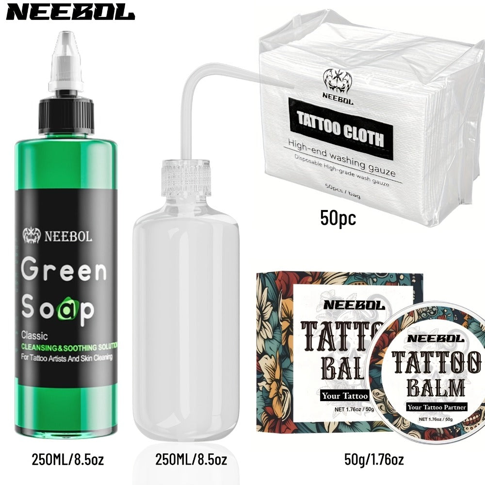 Tattoo Green Soap Concentrated Cleaning Solution 8.5oz with Squeeze Bottle Skin Prep Before During & After Tattooing Moisturizing Balm