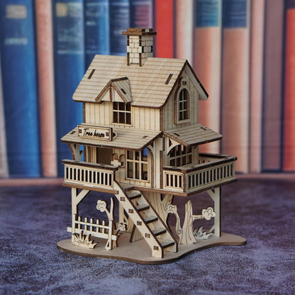 3D Wooden Tree House Puzzle Model Kit with 17 x 12.5 x 11.5 cm Display Size and Detailed Cabin Architecture
