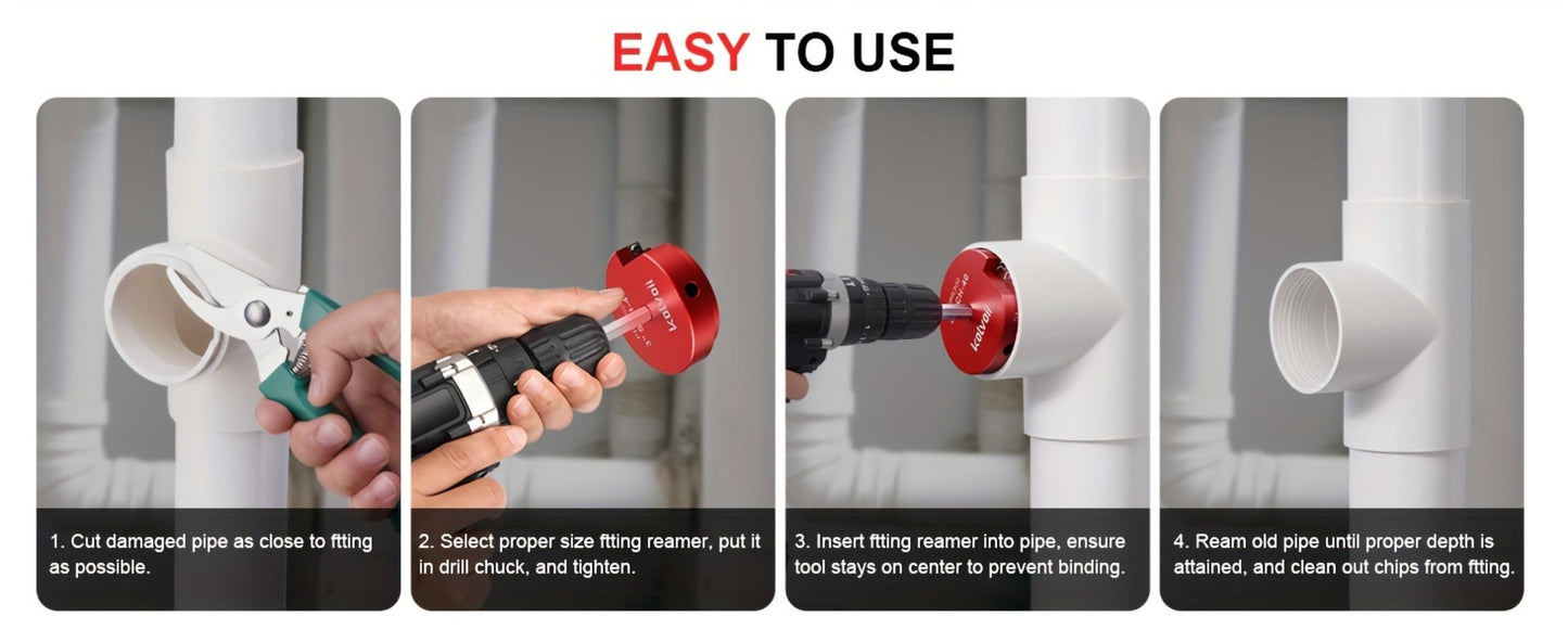 PVC Pipe Reamer Kit 8pcs – Fitting Saver for SCH 40 Plastic Pipe, Aluminum Alloy Body with 11.5" Hex Shaft