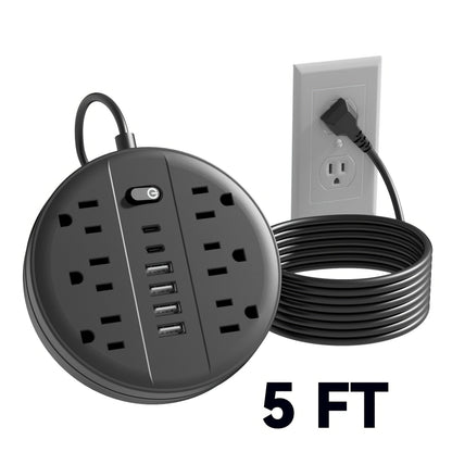 Surge Protector Power Strip 12-in-1 with 6 AC Outlets, 4 USB-A, 2 USB-C and Short, 5 or 10 ft Cord Options
