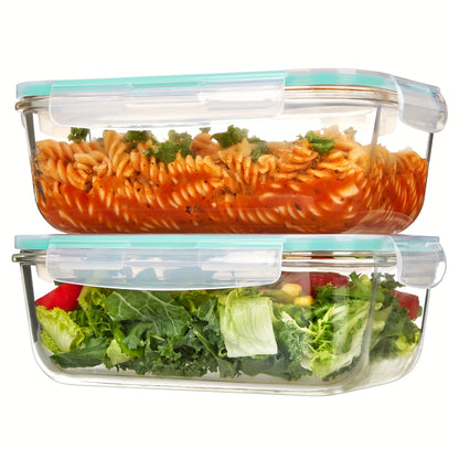 Food Storage Containers Two-Pack 63 oz Borosilicate Glass Set with Hinged Lids in Green or Gray