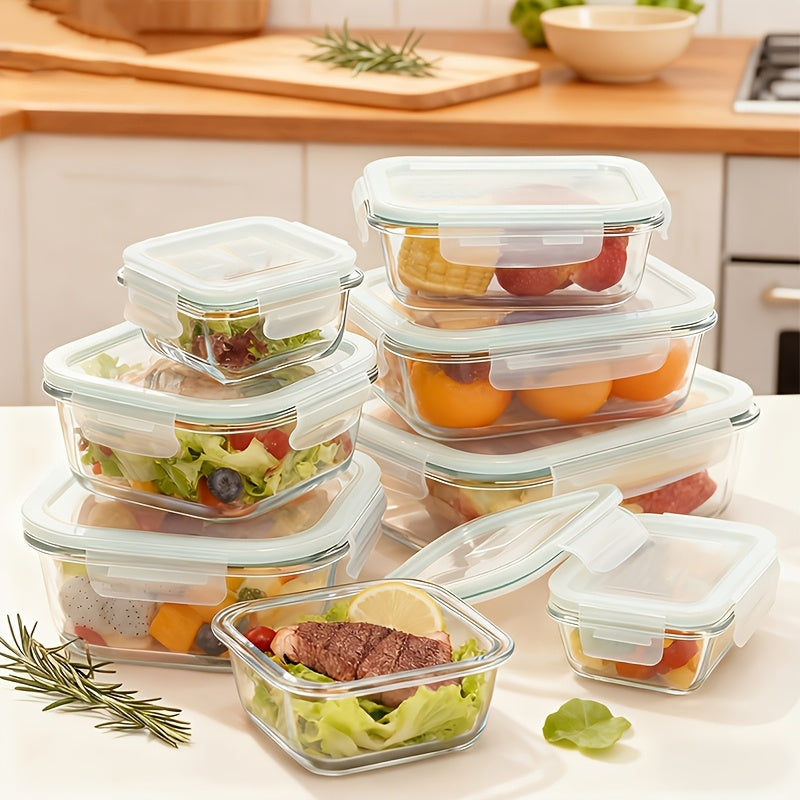 Food Storage Containers 16-Piece Glass Set with Green Lids in Standard or Large Size for Kitchen Organization
