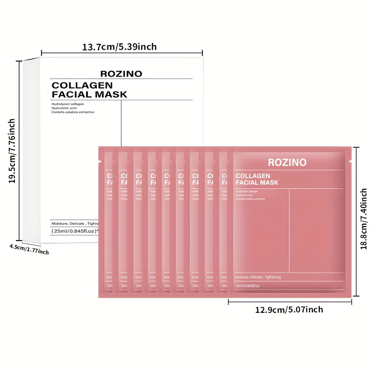 Bio-Collagen Hydrogel Sheet Mask Set 10 Pcs, Korean Beauty Face Mask with Aloe Vera, Intense Hydration