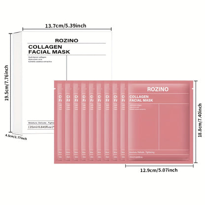 Bio-Collagen Hydrogel Sheet Mask Set 10 Pcs, Korean Beauty Face Mask with Aloe Vera, Intense Hydration