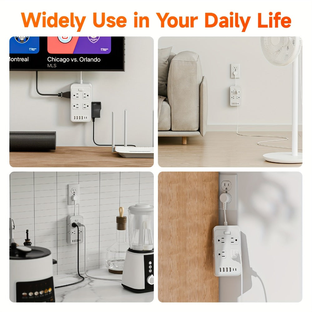 One-Touch Switch Desk Charging Station 14-in-1, 8 Widely Distributed AC Outlets & 6 USB Ports (4 USB-A + 2 USB-C)