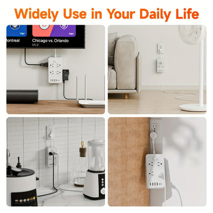 One-Touch Switch Desk Charging Station 14-in-1, 8 Widely Distributed AC Outlets & 6 USB Ports (4 USB-A + 2 USB-C)