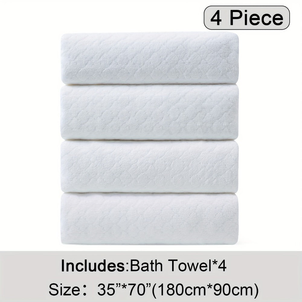 Bath Towels Set 4 Piece Diamond-Pattern Microfiber Towels in 10 Solid Color Options for Home and Guest Use