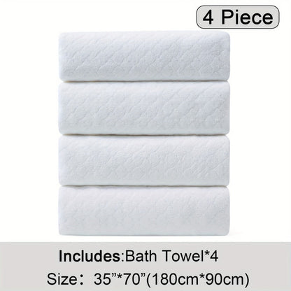 Bath Towels Set 4 Piece Diamond-Pattern Microfiber Towels in 10 Solid Color Options for Home and Guest Use