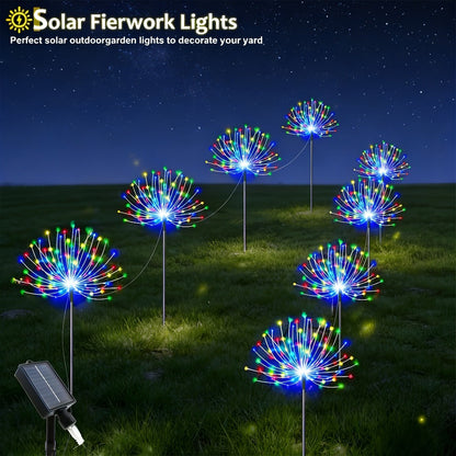 Solar Garden Lights Outdoor Waterproof IP65 – Fireworks Fairy Lights 8 Modes Multi-Color Solar Powered Landscape Decoration for Garden