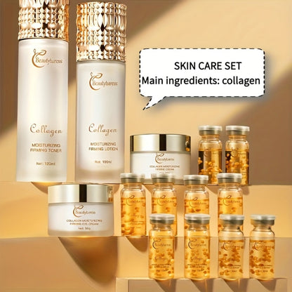 14-Piece Collagen Skincare Gift Set for Women – Hyaluronic Acid & Niacinamide, Deep Hydration, Firming, Brightening, Anti-Aging Luxury Box