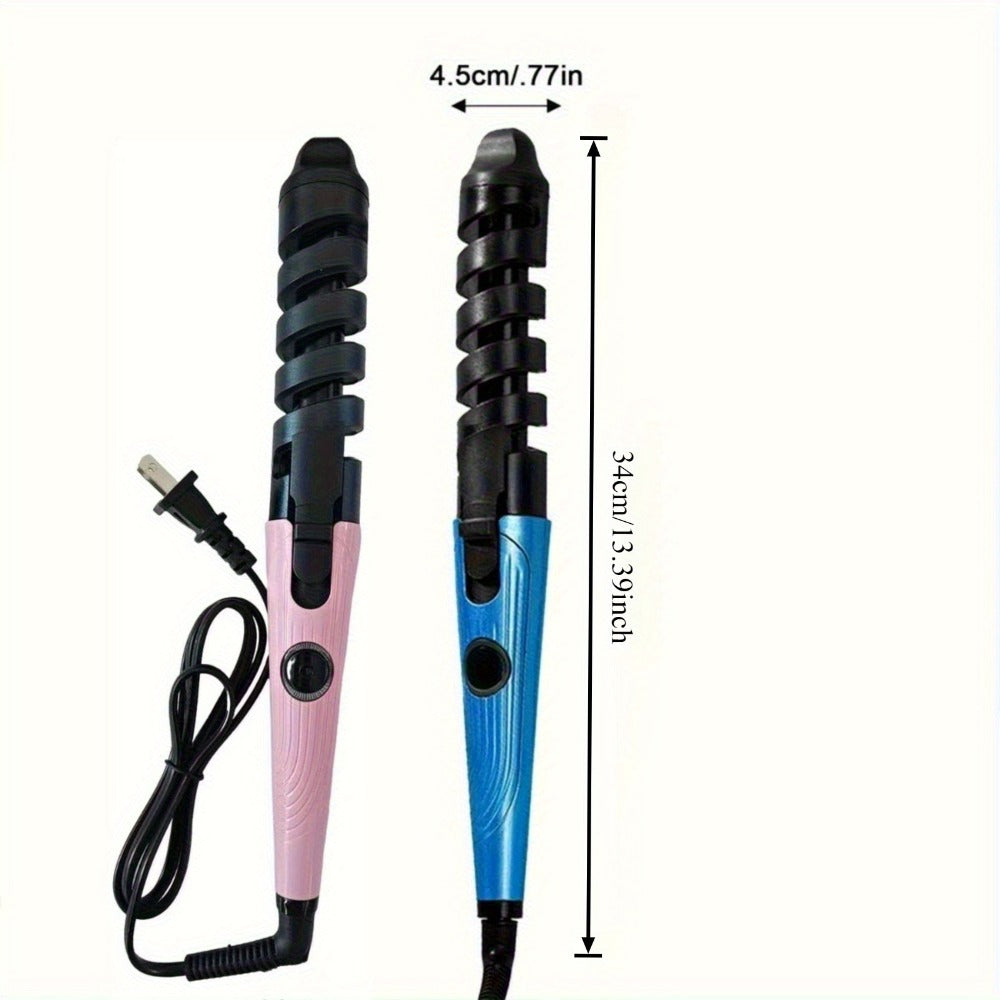 Spiral Barrel Curling Iron with One-Button Operation, Swivel Power Cord and Blue or Pink Finish