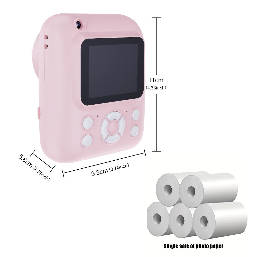 Kids Instant Print Camera 3-in-1 with MP3 & Games, 10x Zoom, 2.4" HD Screen, 32GB Card, Prints Photos in 1 Second