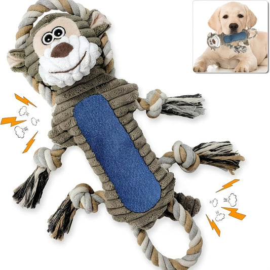 Squeaky Plush Dog Toys – Interactive Stuffed Animal Chew Toys with Built-in Squeaker & Pull Rope, Soft Durable Dog Toys