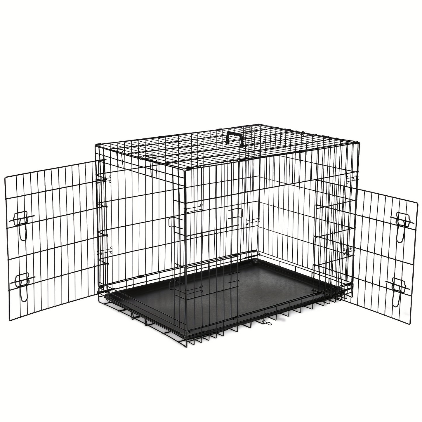 Dog Crate with Divider Panel & Double Door – Folding Metal Wire Dog Cage with Leak-Proof Tray, Indoor Outdoor Travel Pet Kennel