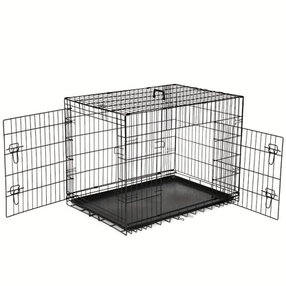 Dog Crate with Divider Panel & Double Door – Folding Metal Wire Dog Cage with Leak-Proof Tray, Indoor Outdoor Travel Pet Kennel