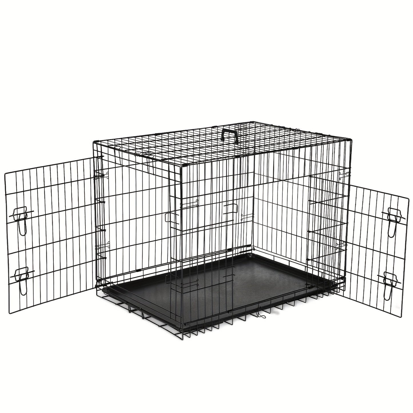 Folding Wire Dog Crate with Divider, Pull-Out Tray, Two Doors and Five Sizes from 24.41 to 48.4 Inches