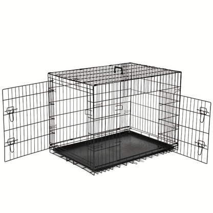 Folding Wire Dog Crate with Divider, Pull-Out Tray, Two Doors and Five Sizes from 24.41 to 48.4 Inches