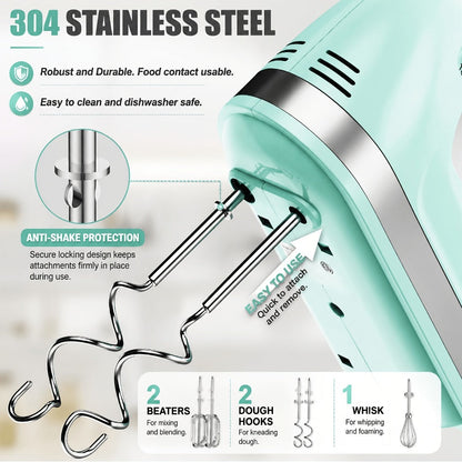 Electric Hand Mixer 5 Speed Turbo Boost - 5 Stainless Steel Accessories, Optional Storage Case, Handheld Mixer for Cookies