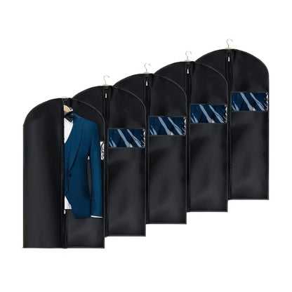 Garment Bags with Zipper Closure & Dust Protection for Suits Dresses Shirts, Set of 5 Reusable Black Cover Bags