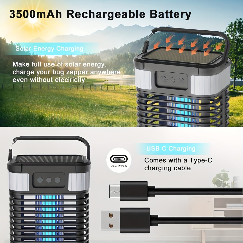 Bug Zapper, Solar 5-in-1 Lantern 3500mAh Indoor Outdoor Garden Camping for Garden, Yard and Pest Management
