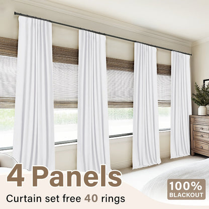 100% Blackout Curtains 4 Panels Faux Linen Textured Thermal Insulated Drapes – Room Darkening Window Curtains for Living Room Bedroom
