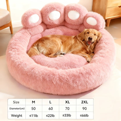 Dog Bed & Cat Bed Plush Bear Paw Print – Soft Warm Pet Bed for Small Medium Large Dogs, Thickened Long Plush, No Assembly