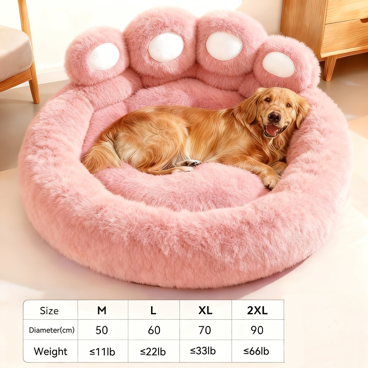 Dog Bed Cat Bed Bear Paw Round Plush Non-Slip – Soft Warm Cuddler Pet Mattress for Puppy, Small, Medium & Large Dogs and Cats