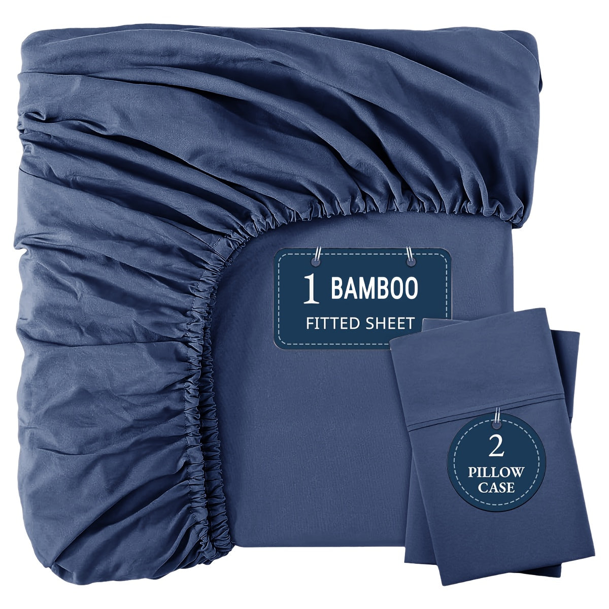 Bamboo Fitted Sheet Set 3-Piece – Cooling Breathable Soft Deep Pocket Bed Sheets, Twin Full Queen King, 12 Colors – Fits Mattress Up to 15"