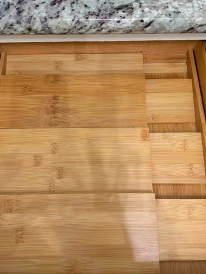 Spice Drawer Rack Kitchen Organizer 4-Tier Expandable Bamboo Tray Adjustable from 12 to 23 Inches