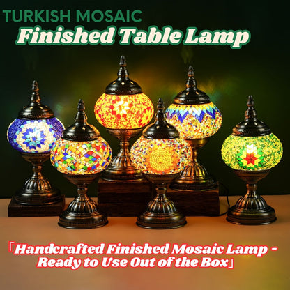 Turkish Moroccan Mosaic Table Lamp Handmade Crystal Glass Spherical Shade 3-Color Adjustable for Entryways, Bedrooms and Living Spaces