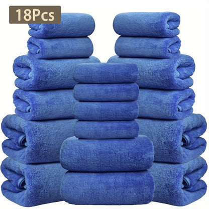 Eighteen-Piece Bath Towel Set with Four Bath Towels, Four Hand Towels and Ten Washcloths in 16 Colors