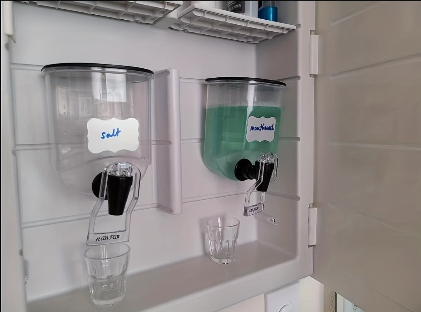 Mouthwash Dispenser Wall Mounted 2-Pack 21 oz Plastic Container - No Electricity Required for an Everyday Personal Care Routine