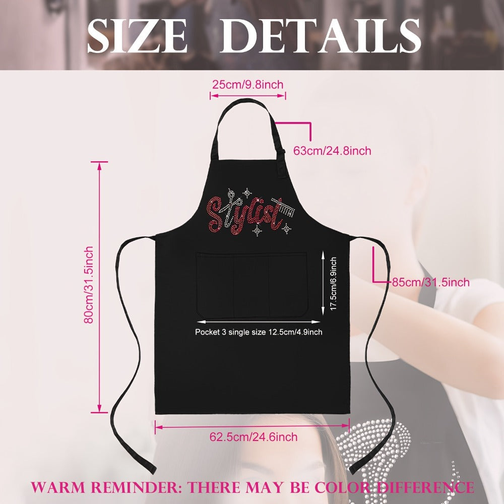Rhinestone Barber Apron Set of 2 – Professional Hair Stylist Salon Smock 3 Pockets Hairdresser Apron Unisex Durable Barbershop Uniform
