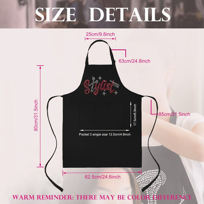 Rhinestone Barber Apron Set of 2 – Professional Hair Stylist Salon Smock 3 Pockets Hairdresser Apron Unisex Durable Barbershop Uniform