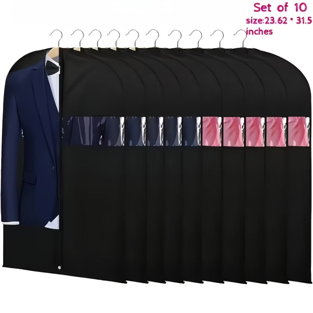Garment Bags with Zipper Closure & Dust Protection for Suits Dresses Shirts, Set of 5 Reusable Black Cover Bags