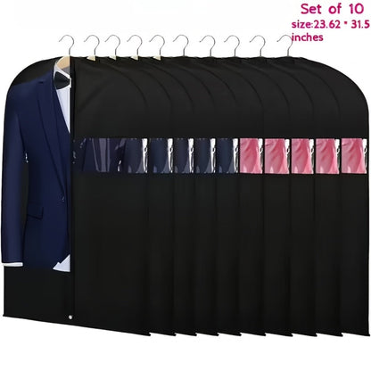 Garment Bags with Zipper Closure & Dust Protection for Suits Dresses Shirts, Set of 5 Reusable Black Cover Bags