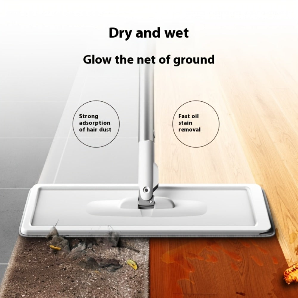 Flat Mop and Bucket Set with Wringer Metal Handle 2 Reusable Microfiber Pads Floor Mopping for Home Cooking, Dining and Outdoor Meals